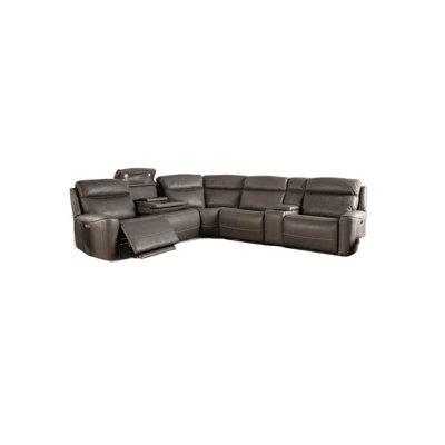 Power Reclining Sectional Couch Dark Gray Leatherette Sofa Corner Wedge Chairs Console Living Room Furniture Recliner L-Shaped Sectional