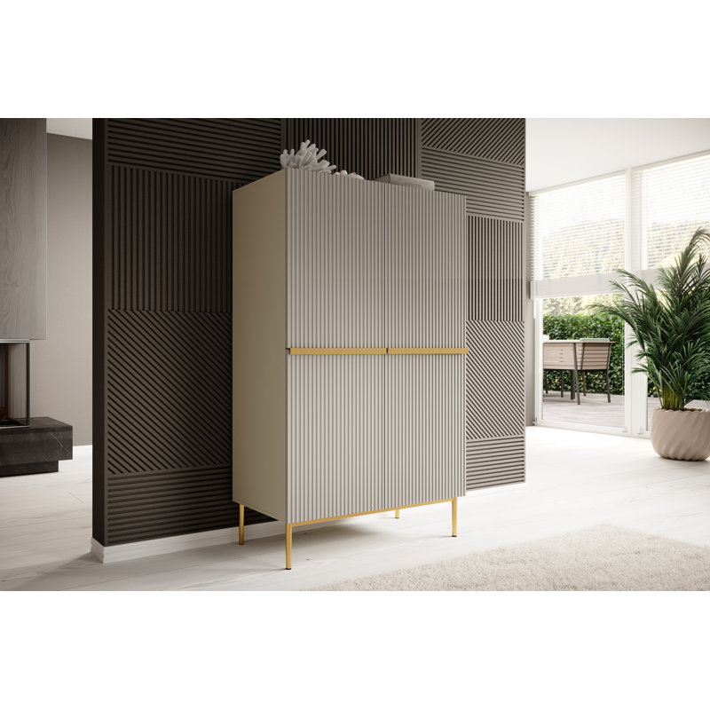 Alessja 2 Door Manufactured Wood Wardrobe, Cream/Gold