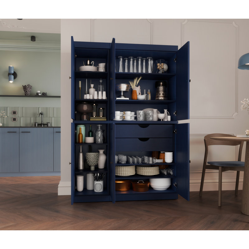 Grande armoire de cuisine 100% en bois massif avec portes et 2 tiroirs Niculae, tablettes réglables, armoire de rangement modulaire, l 48,5 po x H 71,5 po
