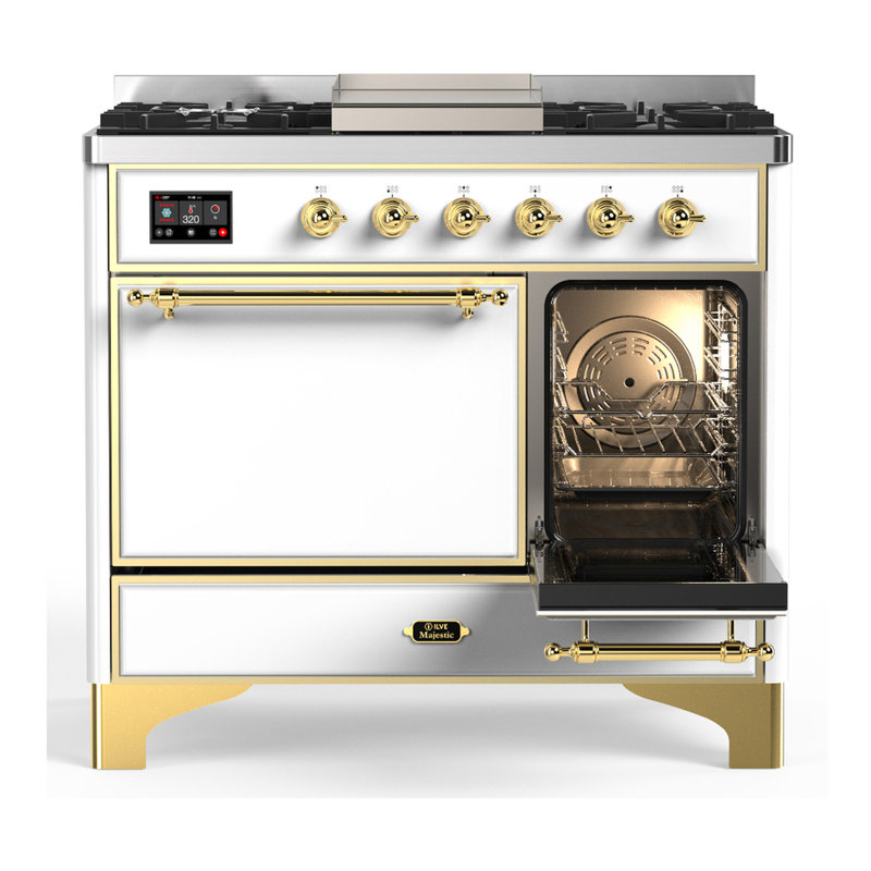 Majestic III Series 40 Inch Dual Fuel Range with 6 Sealed Burners, Griddle, in White (Natural Gas, Copper Trim), Natural Gas