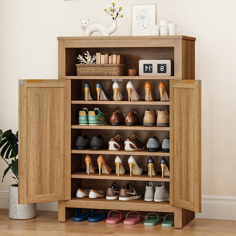  Rangement pour chaussures en rotin, range-chaussures avec tablettes réglables