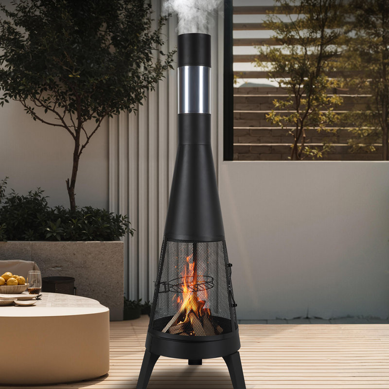 Foyer d'extérieur au bois 20 po avec grille grillagée et manteau de cheminée Chiminea
