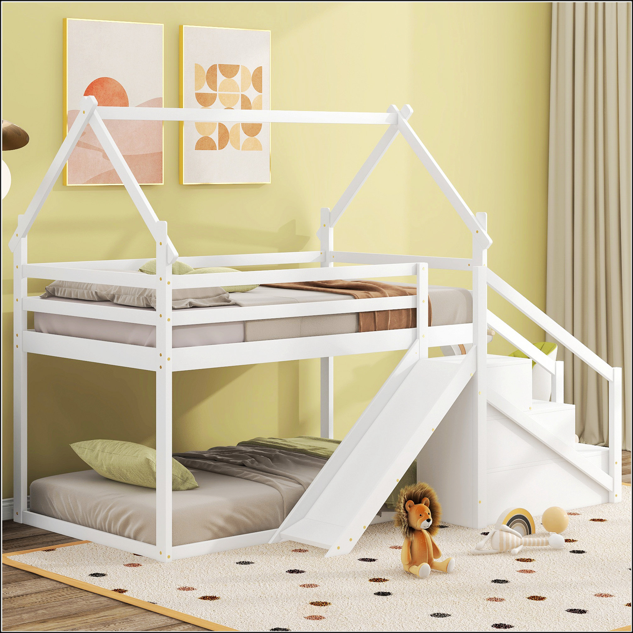 Harper Orchard Twin Over Twin House Loft Or Bunk Bed With Slide And ...