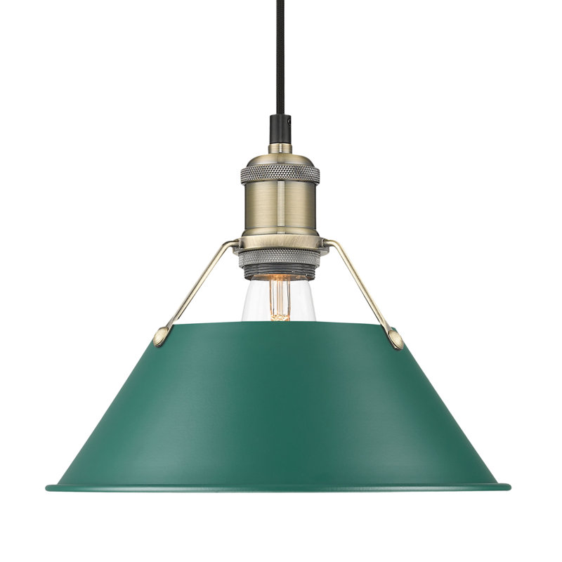 Petit luminaire suspendu Akifumi avec pin vert, H 130 po x l 10 po x P 10 po, Laiton vieilli