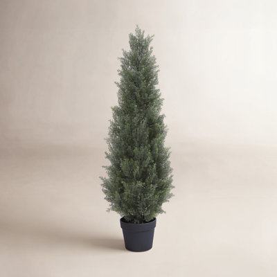 Adcock Artificial UV Resistant Cedar Topiary Trees, Faux Cypress Plants with Solar Light String