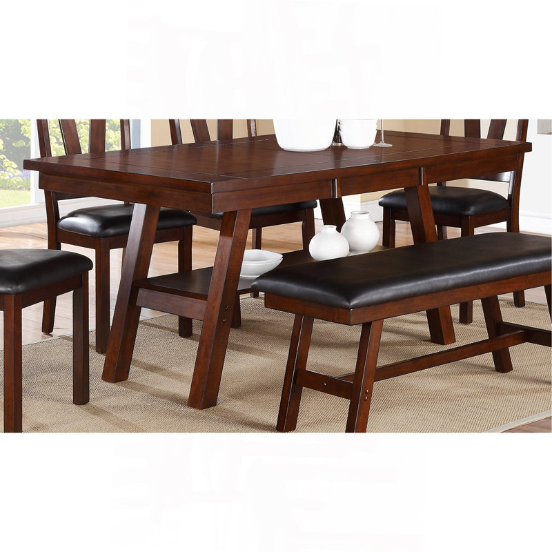 Table de salle à manger 4X Chaises d'appoint 1X Banc 6Pcs Ensemble de salle à manger Finition noyer Mobilier de salle à manger Style transitionnel