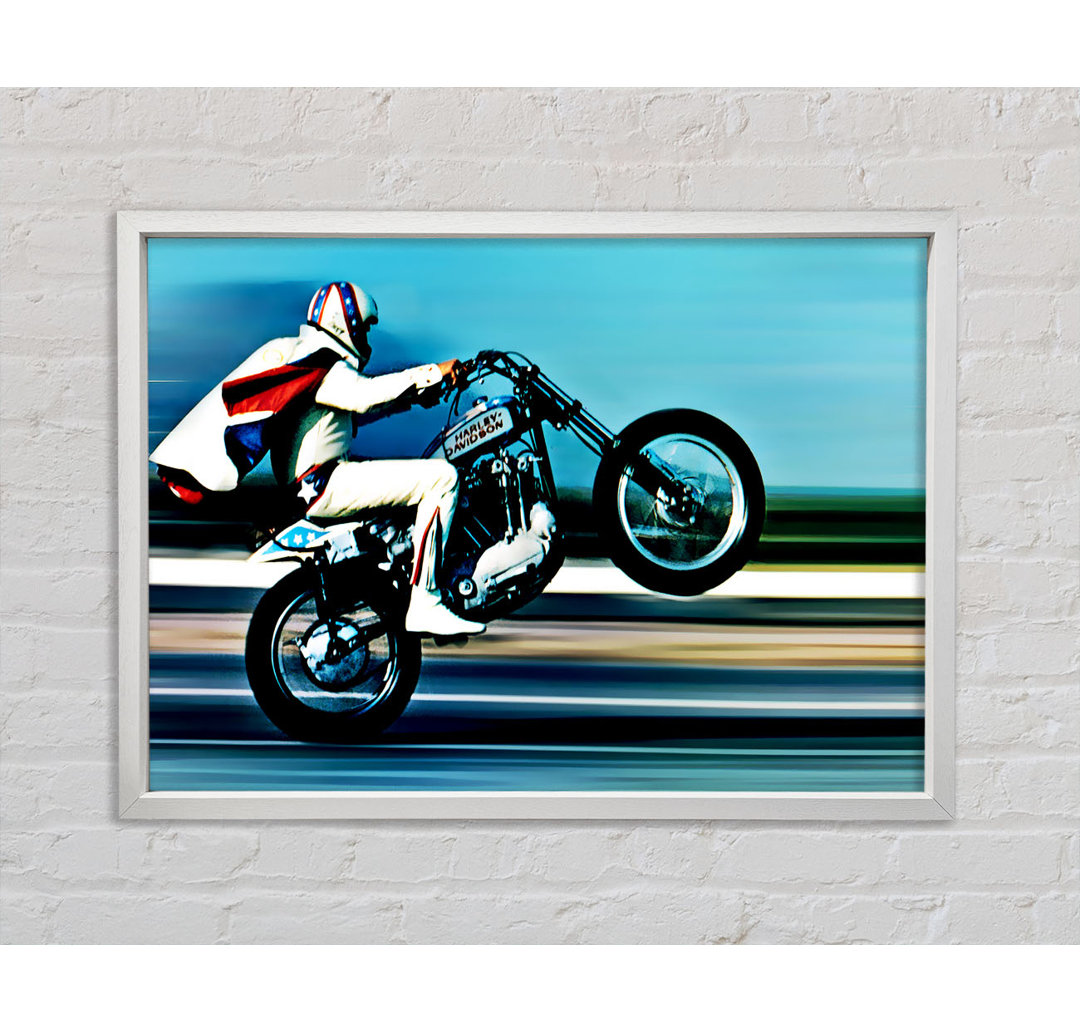 Evel Knievel Wheelie Colour - Einzelner Bilderrahmen Kunstdrucke auf Leinwand