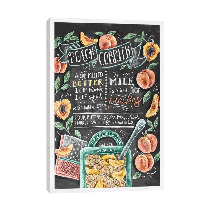 Peach Cobbler Recipe - Print on Canvas, 66.04cm H x 45.72cm W x 3.81cm D, White Floater Framed
