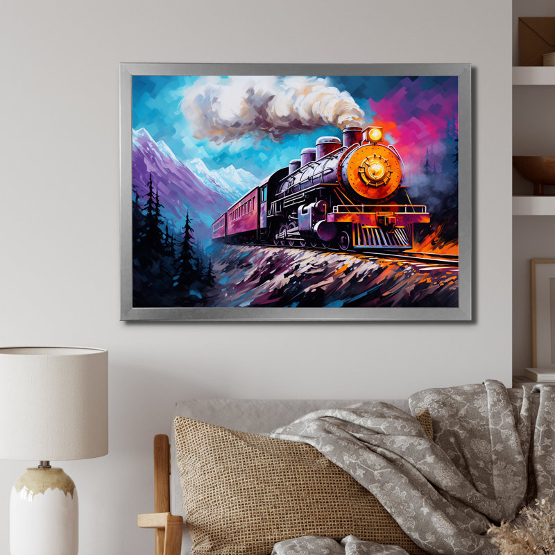 Steamtrain Travelling In Winter Snow, reproduction d'art sur toile, H 30 po x l 40 po x P 1,5 po, Cadre simple argenté