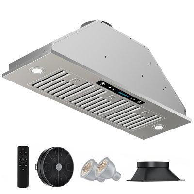 36 in. 900 CFM Convertible Ducted to Ductless Insert Range Hood in Stainless Steel with LED Lights, Carbon Filter and Gesture Control
