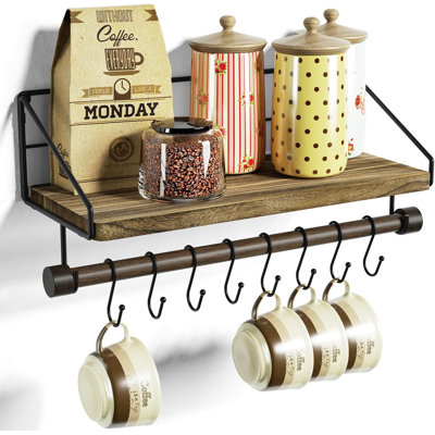 Floating Shelves Wall Mounted With Towel Bar And Hooks - Rustic Wood Shelf For Kitchen, Bathroom, Bedroom - Multi-Purpose Storage And Decor