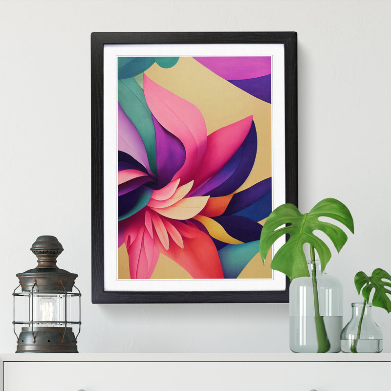 Weddel Floral Block Colour - Picture Frame Print, Black, 64cm H x 46cm W x 2cm D
