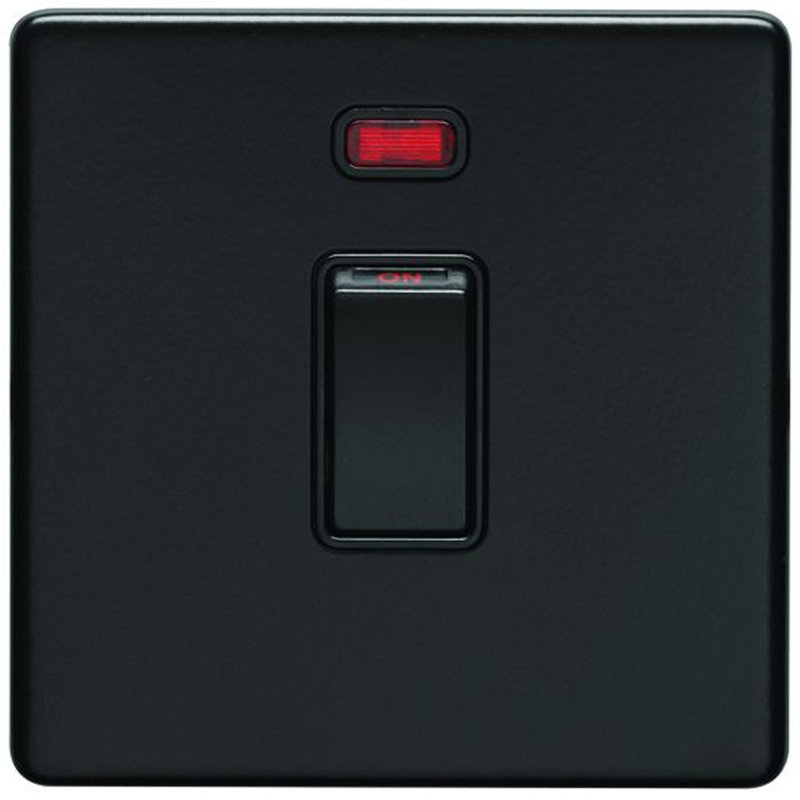 1 Gang 20A Single Light Switch & Neon SCREWLESS MATT BLACK 2 Way Rocker Plate, Matte Black, Black