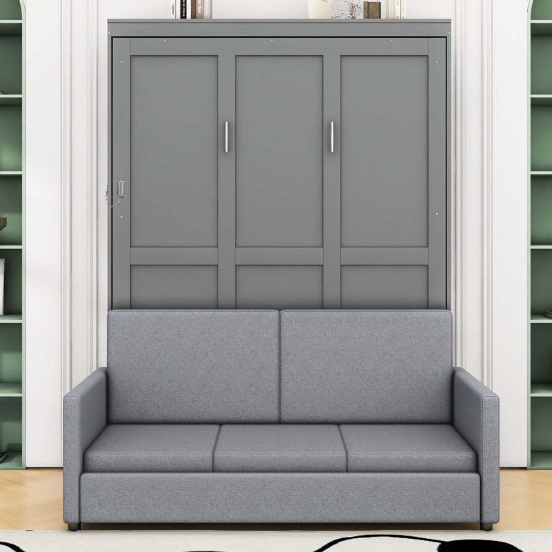 Lit escamotable double avec canapé Artemiy, gris
