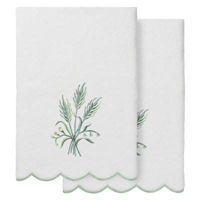  100% Turkish Cotton WHITNEY Scallop 2PC Embellished Bath Towel Set