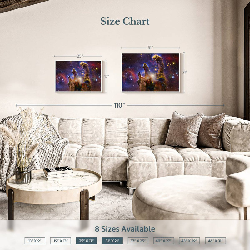 Nébuleuses et étoiles, 25 po x 17 po, Cadre flottant blanc