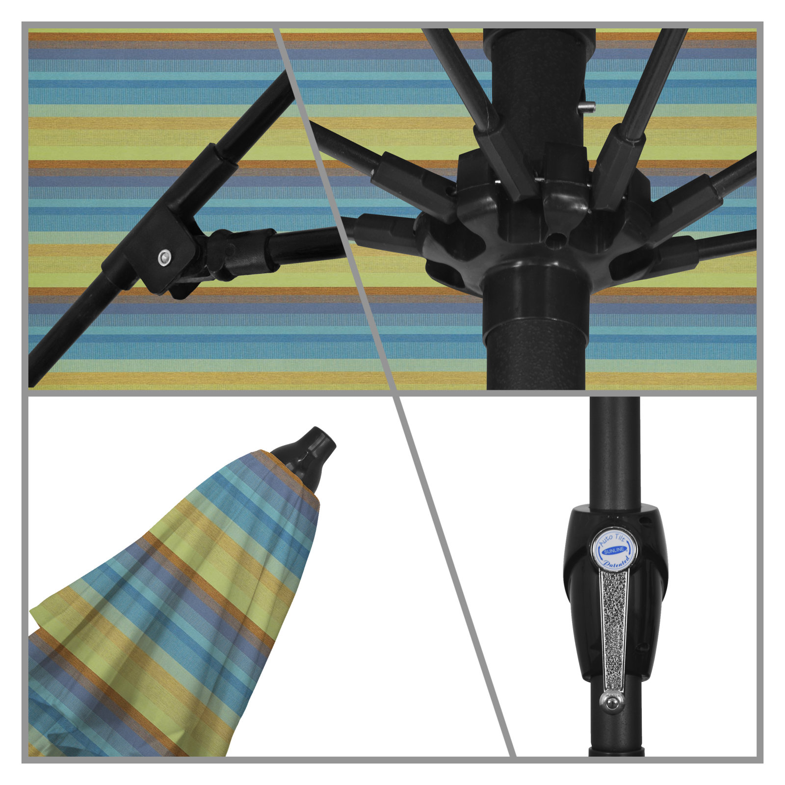 Gino 7.2' Sunbrella® Umbrella, Astoria Lagoon Sunbrella®, 94"H x 86.3"W x 86.3"D