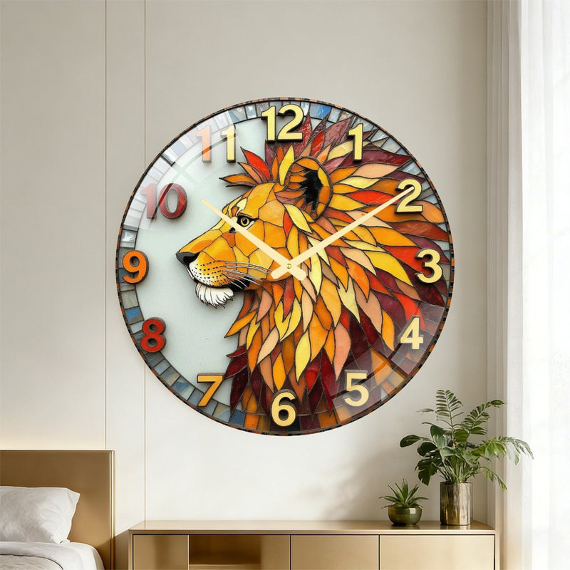 Magnifique horloge murale en forme de lion avec horloge murale 24 po