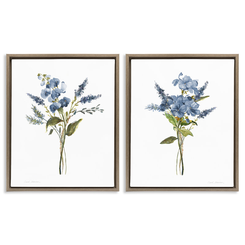 Geranium Sprig Bundles, ensemble de 2 toiles flottantes encadrées noires, design par Carol Robinson, H 21 po x l 17 po