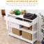 Console dans le couloir, tiroir extra large et 2 tablettes, couleur blanche, structure en bois à lattes moderne pour la table de couloir spacieuse, très large et élégante