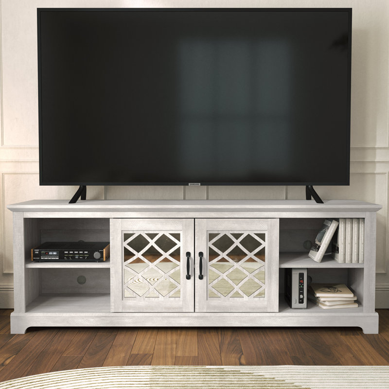 Perrault 2 Door TV Stand for TVs up to 75" with Open Storage, Gray/Beige