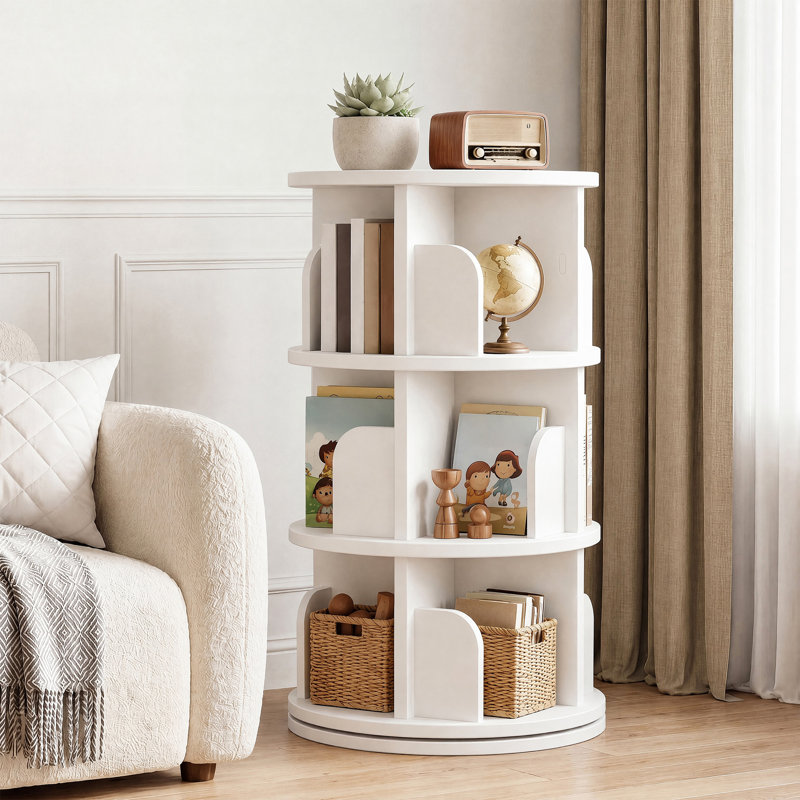 3 Tier Rotating Bookshelf, 360° Rotating White Bookcase for Small Spaces, Corner Bookshelf For Bedroom, Living Room, Study Room