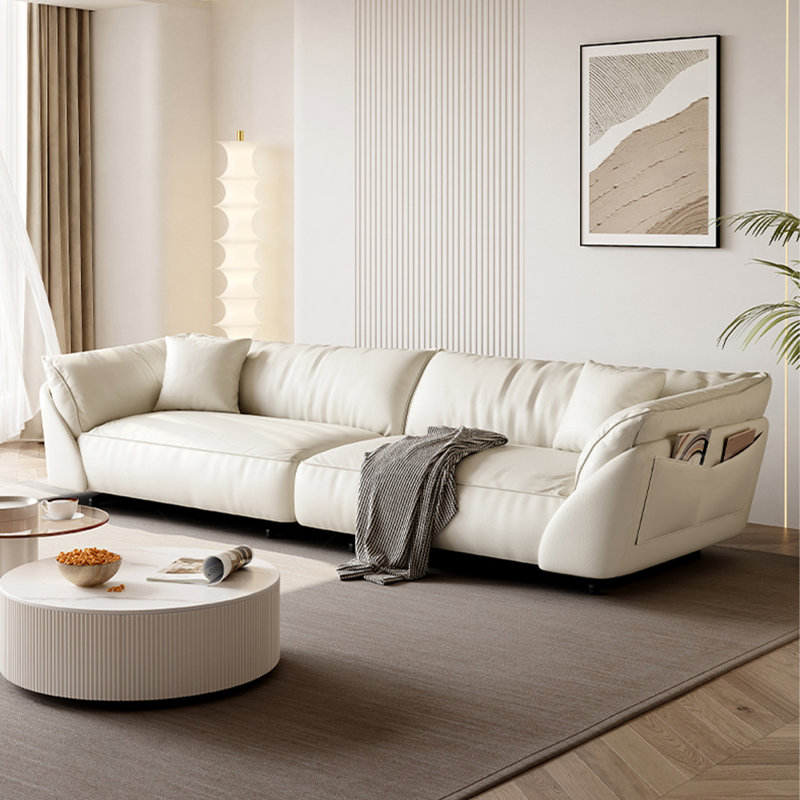 Canapé modulaire en cuir véritable blanc crème, H 30,71 po x l 110,24 po x P 39,37 po, 4