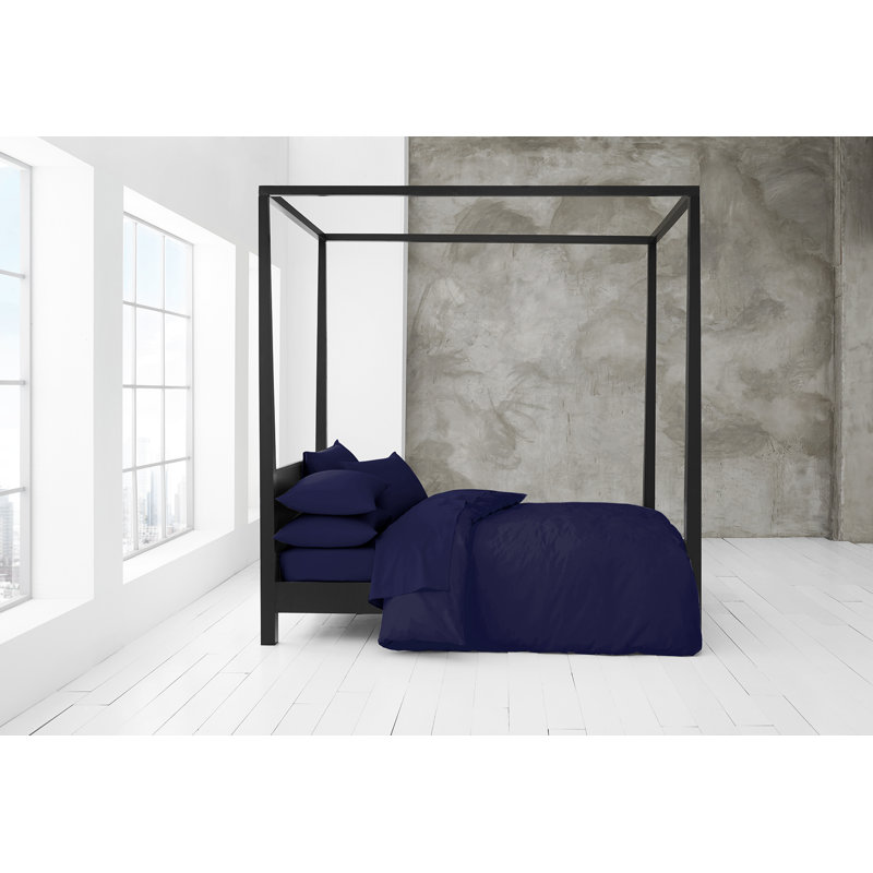 Cotton Blend Plain Dyed Duvet Cover Set with Pillowcases | Premium Polycotton Bedding for Comfort & Style, Navy