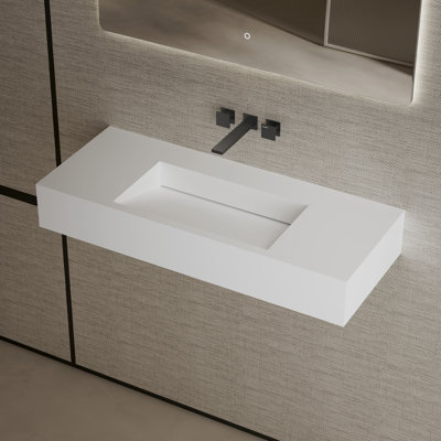 Lavabo de salle de bain mural à surface solide 39 "x 16" Monblari blanc mat