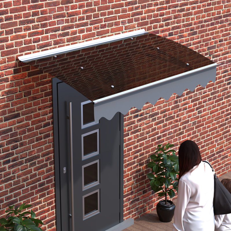 47"x34" Door Window Awning. Polycarbonate & Aluminum Alloy. . Heat . Garden. Dark Brown Awning Canopy - Protected Heavy Snow Load Bearing