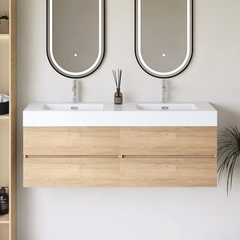 Meuble-lavabo mural 60 po avec lavabo à surface solide intégré, 60"