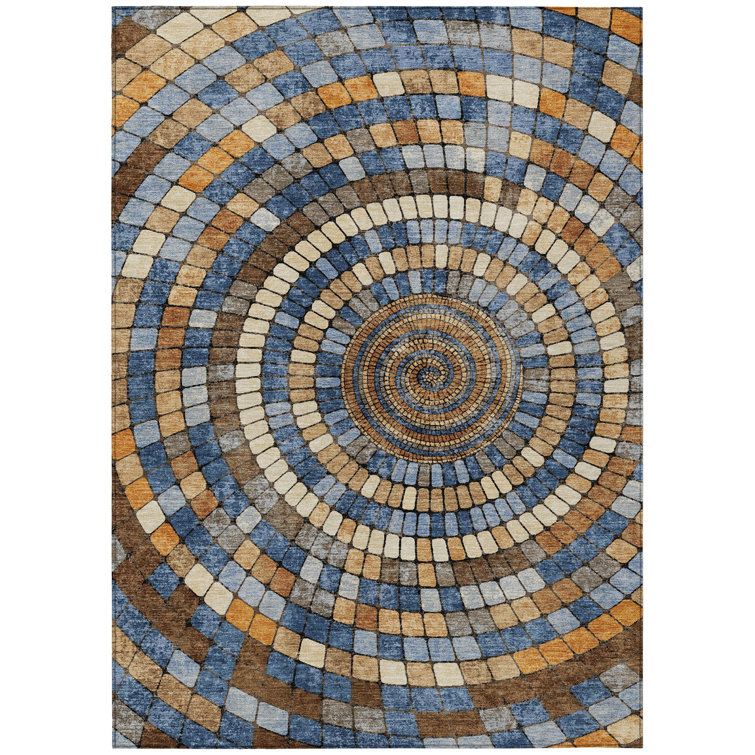 Machine Washable Indoor/Outdoor Husby ACN2216 Geometric Rug