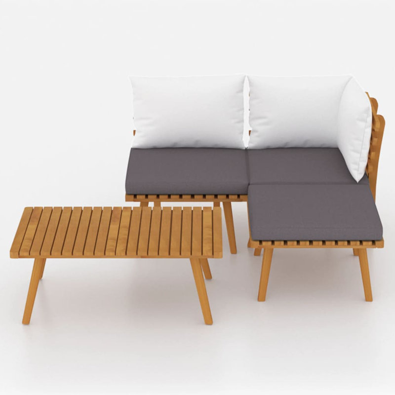 Chaise longue avec coussins 4 pièces Damita, 4 pièces: milieu, coin, repose-pieds, table
