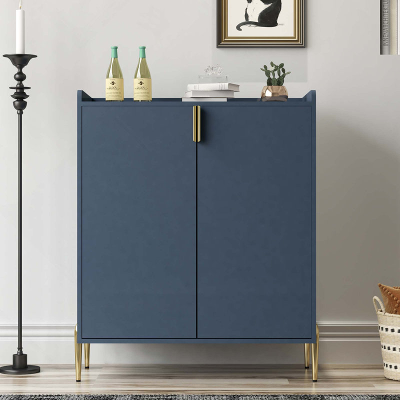 Buffet moderne à 2 portes avec charnière à fermeture en douceur, support à vin et tablette de rangement réglable pour la cuisine et le salon