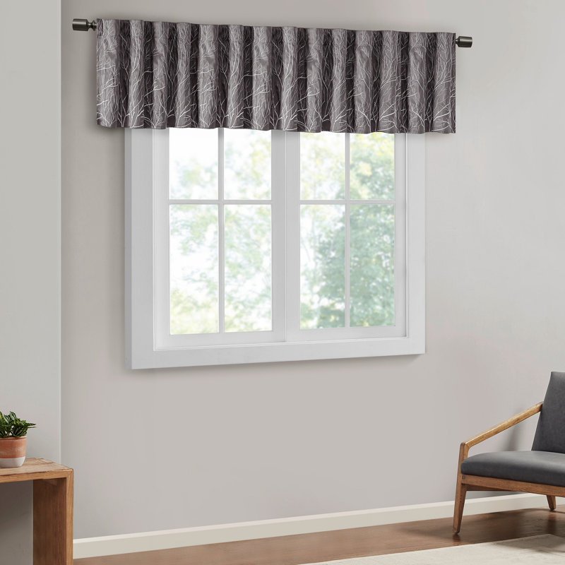 Cantonnière en soie synthétique brodée 50 x 18 po, Gris