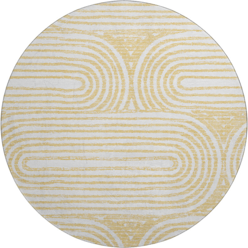 Premium Machine Washable Cerrito AMF540 Gold 2'6" x 3'10" Rug, Round 8'
