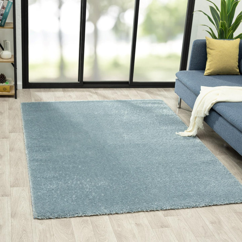 Tapis uni en polypropylène tissé à la machine en bleu, Rectangle 8 pi x 10 pi