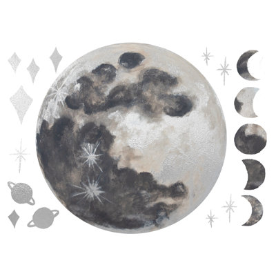 Mr. Kate Moon Peel and Stick Wall Decal with Metallic Silver Ink, Grey & Black
