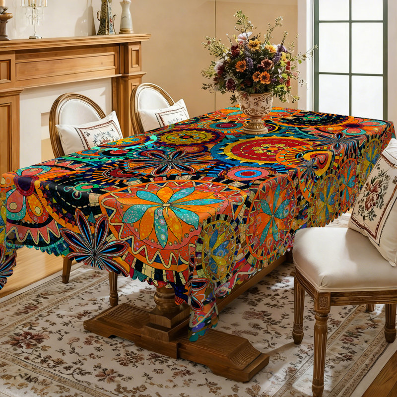 Nappe lavable à motif floral abstrait bohémien, L 86 po x l 60 po