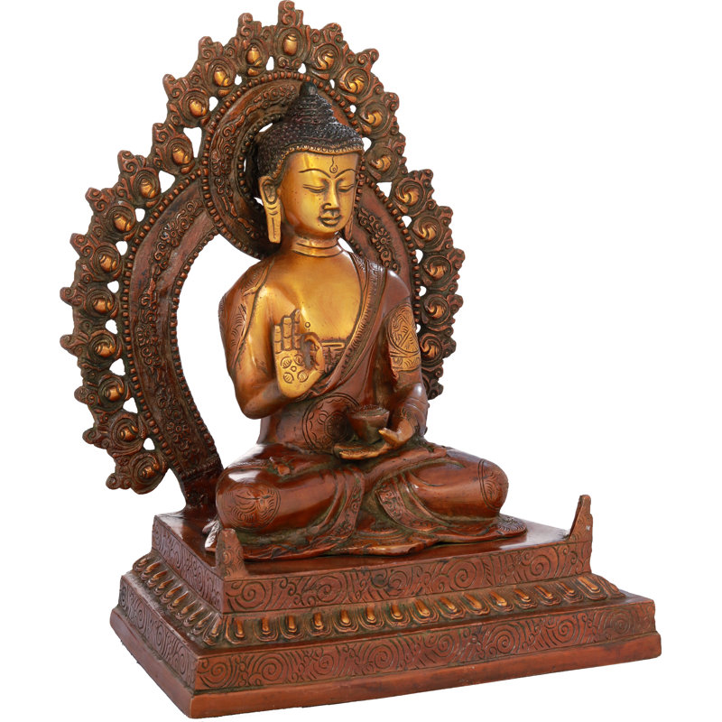Bouddha bénissant assis sur un trône fin, Brun