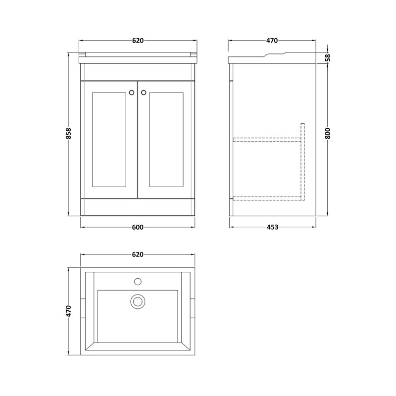 Classique 620mm Double Bathroom Vanity with Drop In Vitreous China Basin, Satin Green, Single-Hole