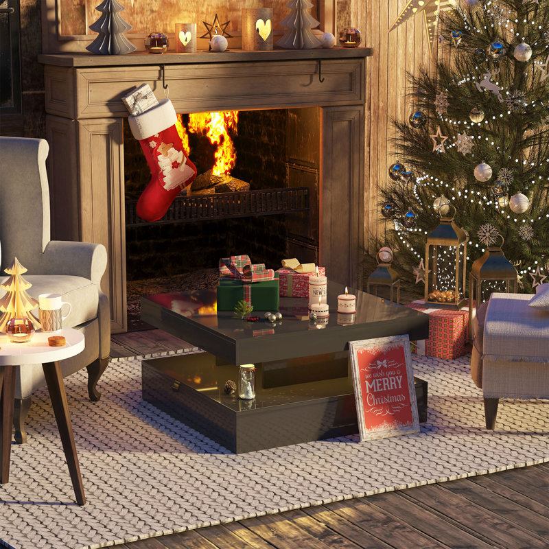 Charvez High-Gloss Coffee Table with 16 Colors LED Lights, High Gloss Black, 40cm H x 78cm W x 78cm D