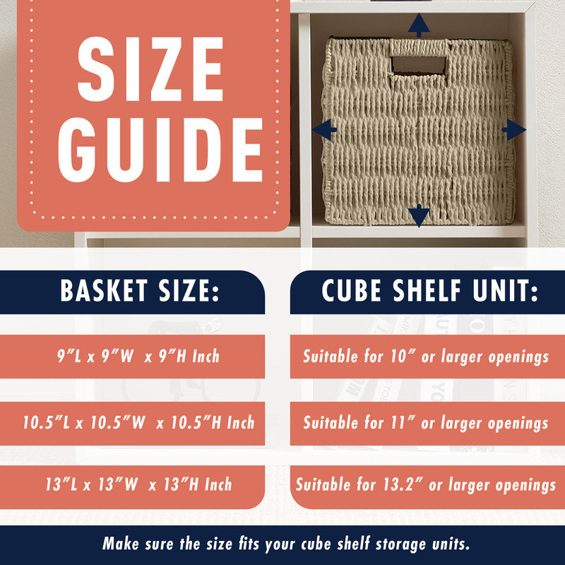 6 Pack Wicker Paper Storage Cube Bin Basket, Beige, 13" H x 13" W x 13" D