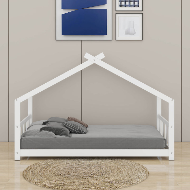 Lit double en bois, Blanc, 53.9'' H X 41.2'' W X 80.7'' L