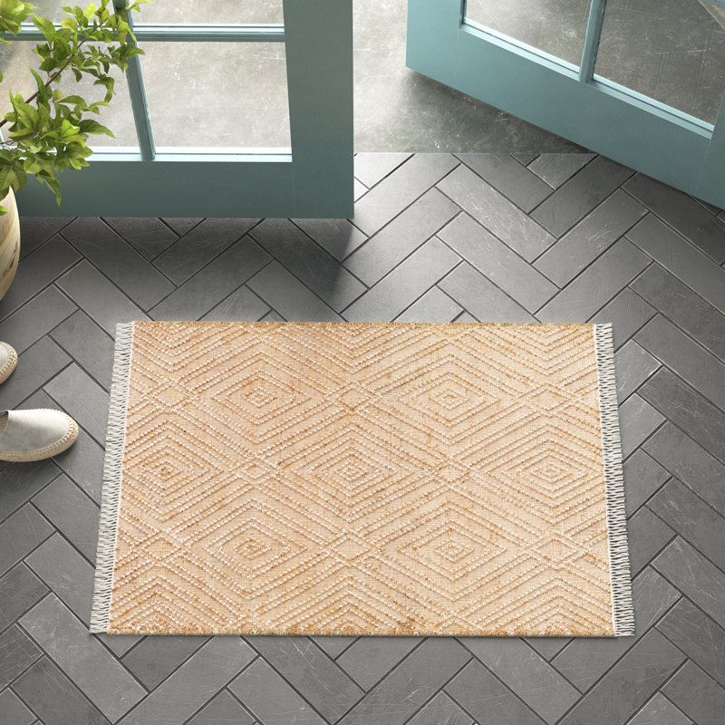 Sal Geometric Flatweave Area Rug in Khaki, Rectangle 2' x 3'