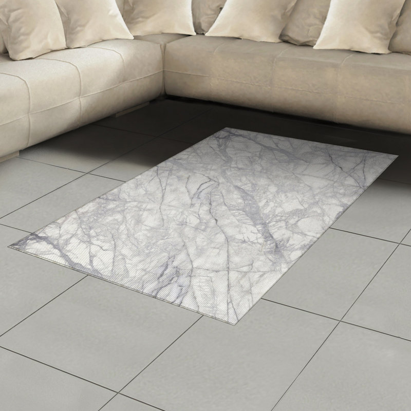Tapis décoratif à longues fibres en polyester à haute densité de marbre, Rectangle— 4 pi x 5 pi 8 po