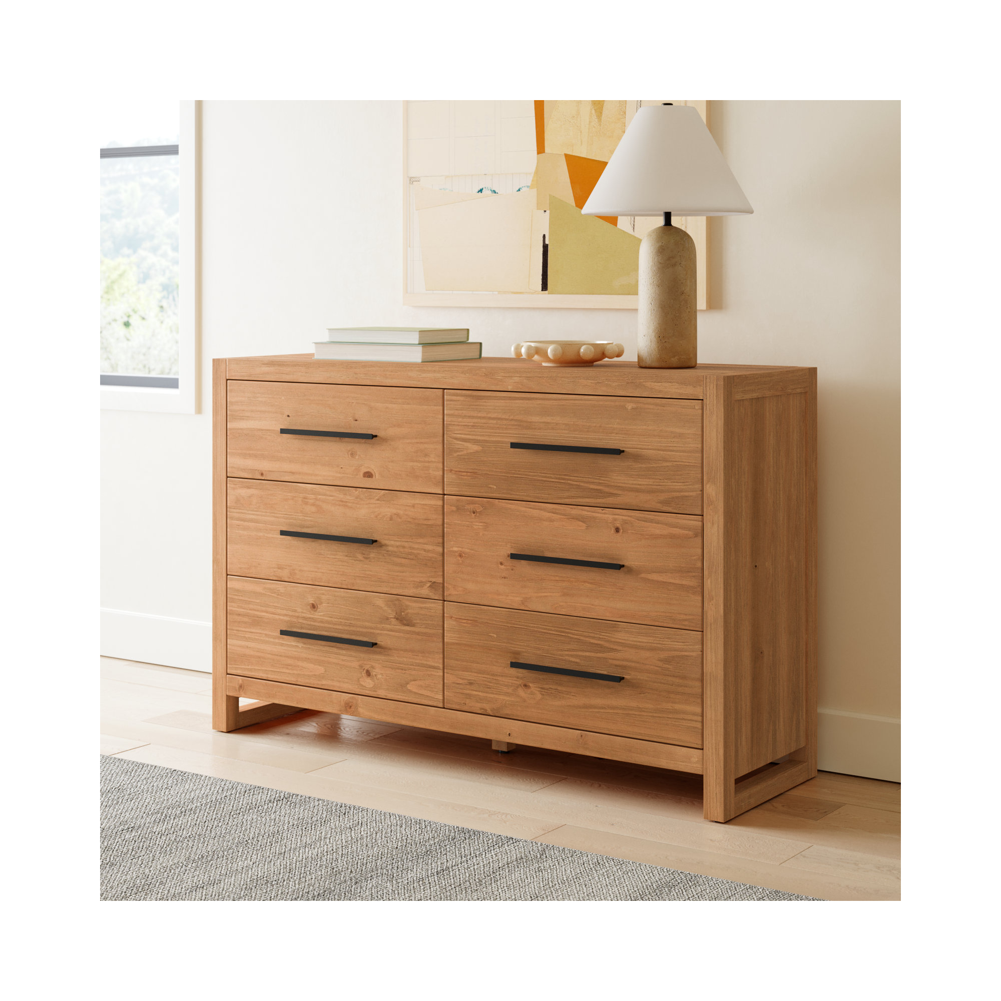 Modica 6 Drawer 60'' W Dresser Solid Wood Dresser, Brown Natural