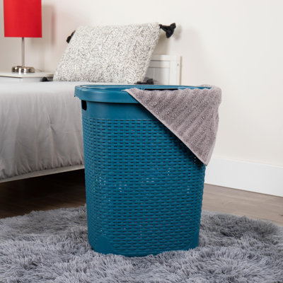  60 L Slim Laundry Hamper, Clothes Basket, Lid, Plastic