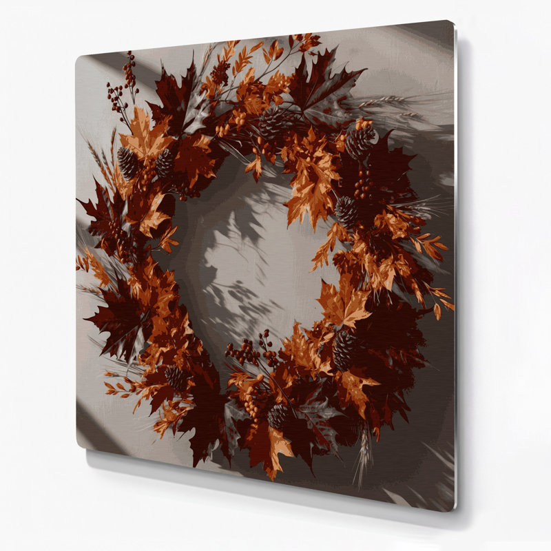 Couronne de l'Action de grâce, art mural brun en métal, H 12 po x l 12 po x P 0,05 po