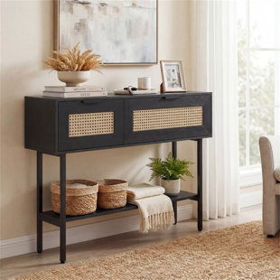 Armoire de rangement en rotin noir avec tablette ouverte 40 po